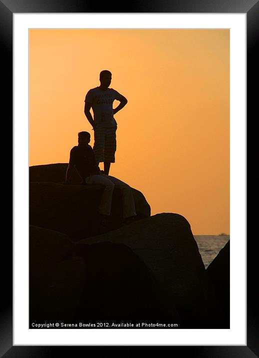 Silhouetted Figures on Rock at Sunset Palolem Framed Mounted Print by Serena Bowles