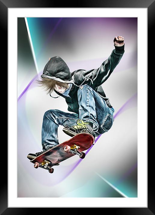 Extreme Skateboarding Jump Closeup Framed Mounted Print by Julie Hoddinott