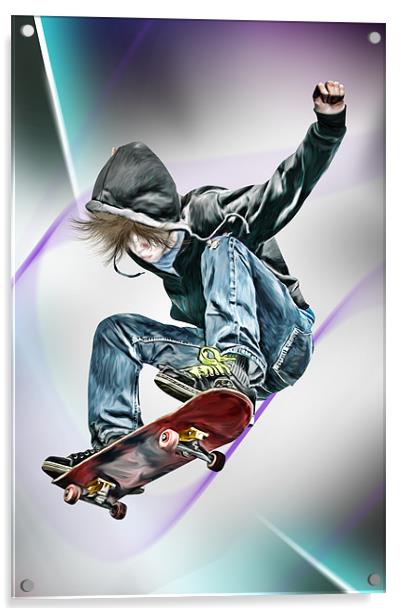 Extreme Skateboarding Jump Closeup Acrylic by Julie Hoddinott