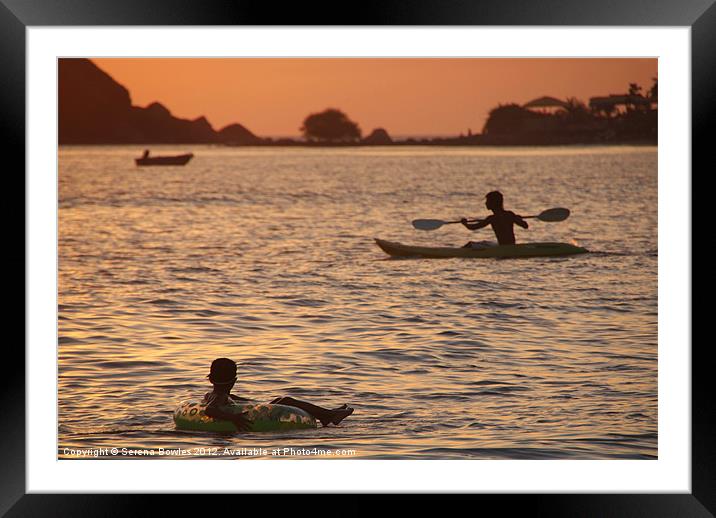 Kayak and Inflatable Ring at Sunset Palolem, Goa,  Framed Mounted Print by Serena Bowles