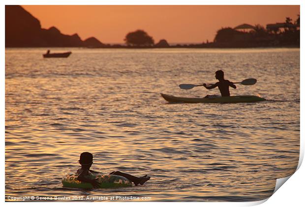 Kayak and Inflatable Ring at Sunset Palolem, Goa,  Print by Serena Bowles
