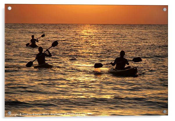 Kayaking at Sunset Palolem, Goa, India Acrylic by Serena Bowles