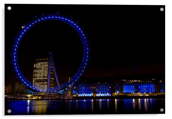 London Eye at Night Acrylic by David Pyatt