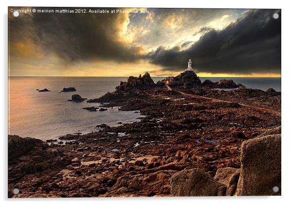 moody at La Corbiere lighthouse Acrylic by meirion matthias