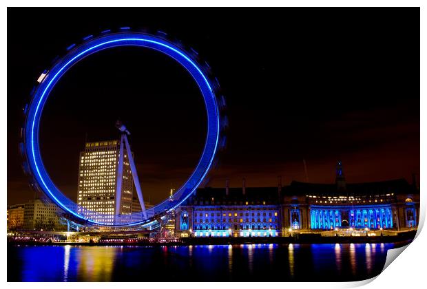 London Eye at Night Print by David Pyatt