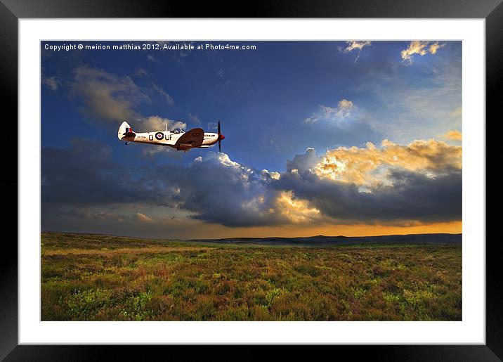 low flying evening spitfire Framed Mounted Print by meirion matthias