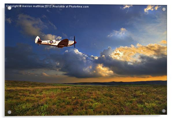 low flying evening spitfire Acrylic by meirion matthias