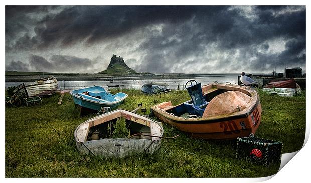 Boats at Lindisfarne Print by Brian Tarr
