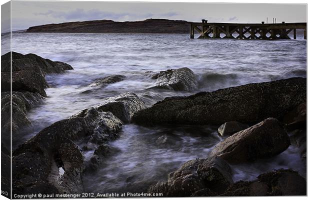 Portencross Jetty sunset Canvas Print by Paul Messenger