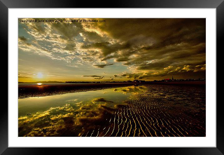 My beach at sunset Framed Mounted Print by jane dickie