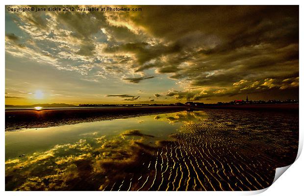 My beach at sunset Print by jane dickie