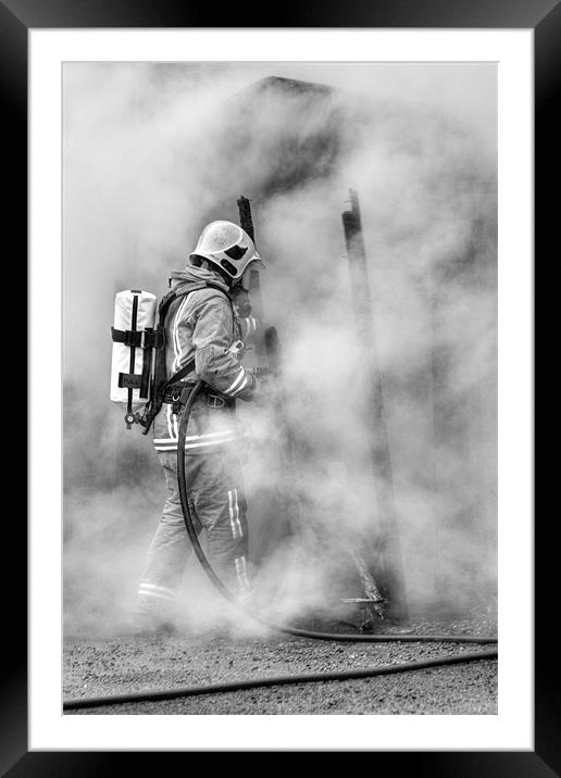 Mono Firefighter Framed Mounted Print by Eddie Howland