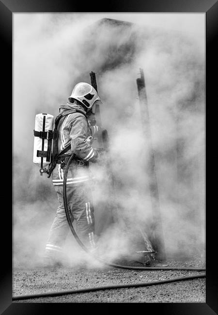 Mono Firefighter Framed Print by Eddie Howland