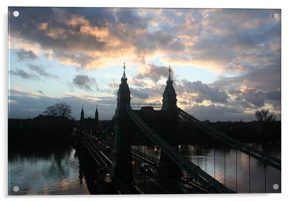 Hammersmith Bridge - sunset & high tide 26 Acrylic by Ian Small