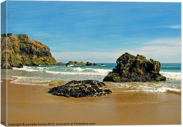 Lydstep Cavern Beach.Jaggard Rocks. Canvas Print by paulette hurley
