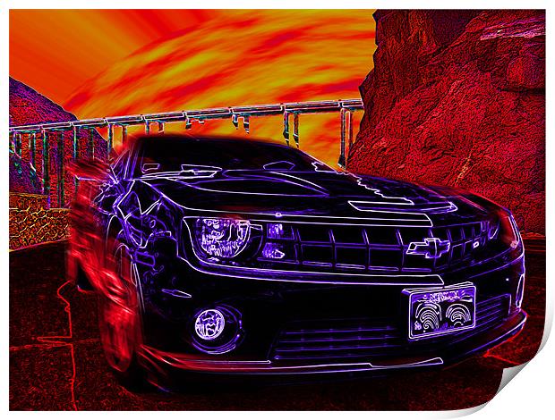 Neon Chevrolet Camaro SS Print by Brigitte Maenhout