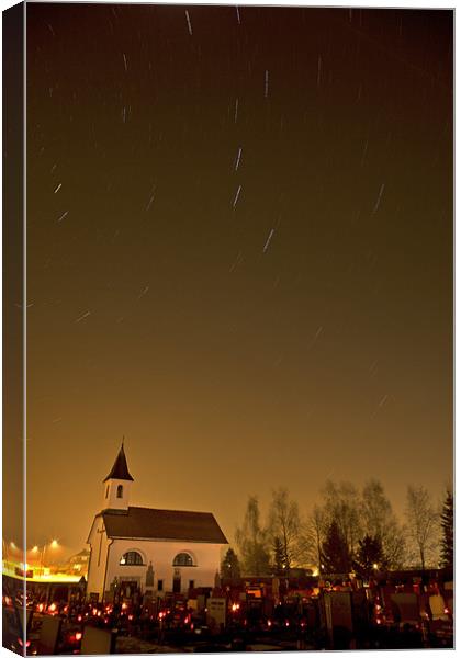Star trails behind Vodice chapel Canvas Print by Ian Middleton