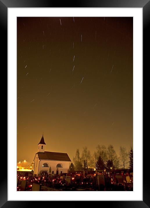 Star trails behind Vodice chapel Framed Mounted Print by Ian Middleton