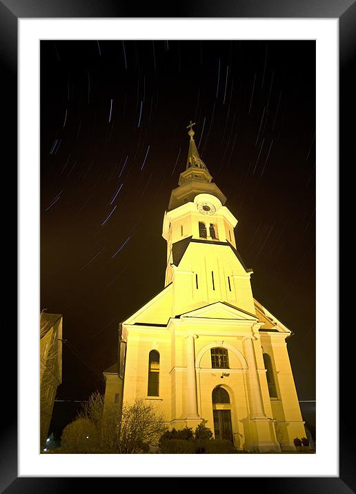 Star trails behind Vodice Church Framed Mounted Print by Ian Middleton