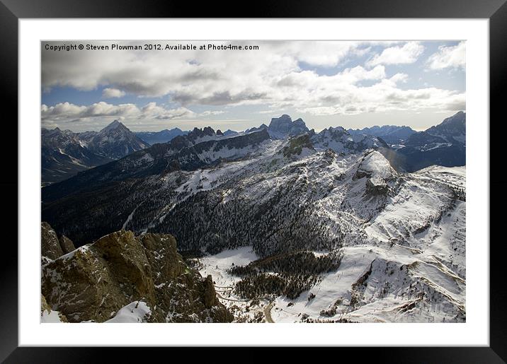 Mountain peaks and cloudy skies Framed Mounted Print by Steven Plowman