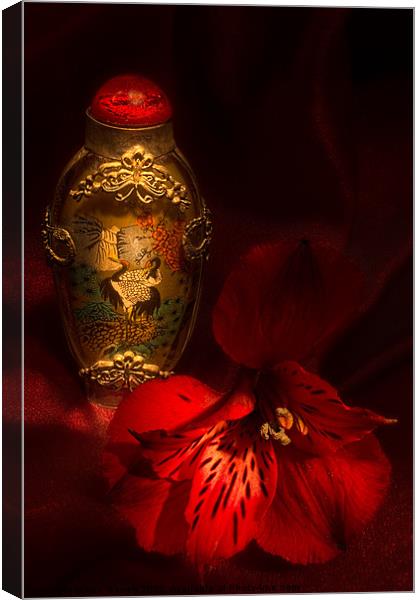 Oriental Snuff Bottle and Alstroemeria Canvas Print by Ann Garrett