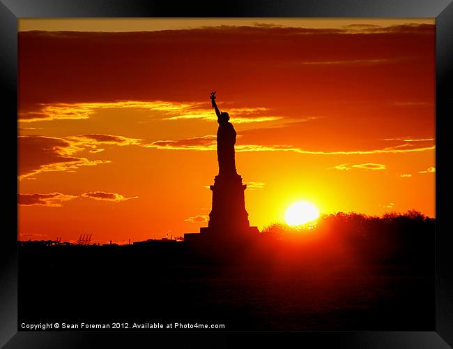 Statue of Liberty at Sunset Framed Print by Sean Foreman