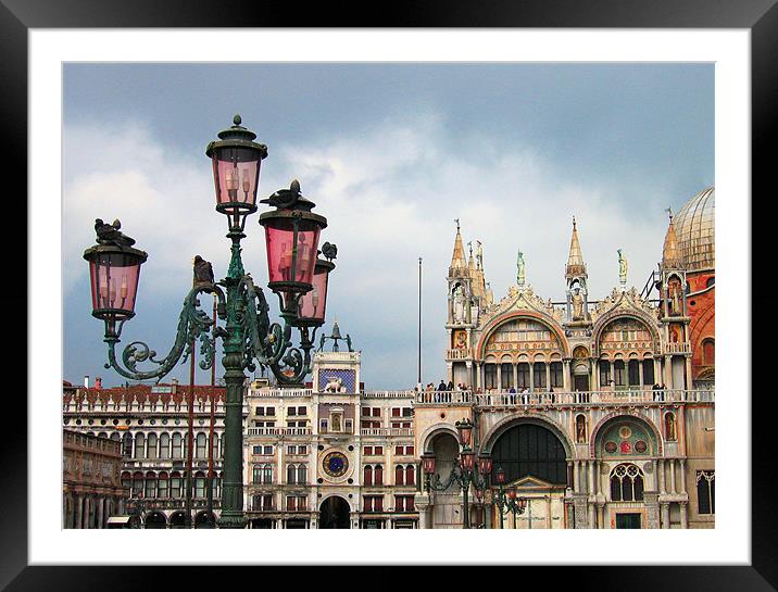 Ornate Streetlamps, Piazza San Marco, Venice Framed Mounted Print by Linda More
