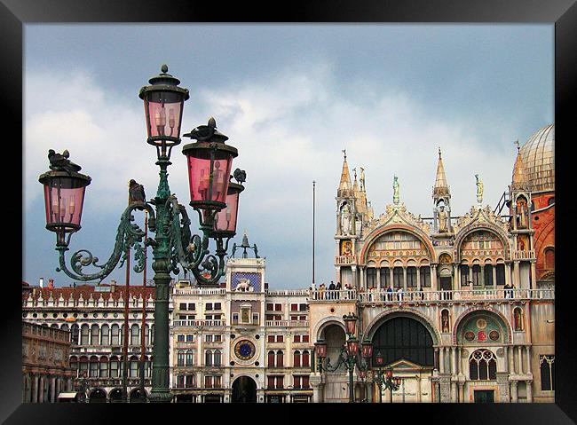 Ornate Streetlamps, Piazza San Marco, Venice Framed Print by Linda More