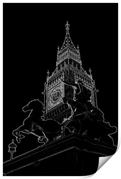 Big Ben and Boudica Statue Print by David Pyatt