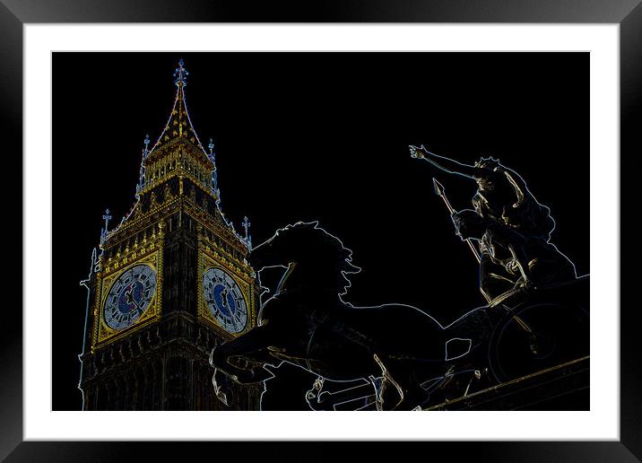 Big Ben and Boudica Statue Framed Mounted Print by David Pyatt