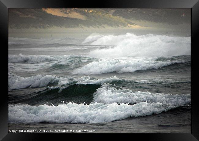 Angry Sea Heralding the Storm Framed Print by Roger Butler