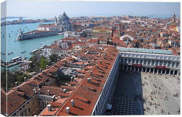 Piazza San Marco and Venice skyline, panoramic vie Canvas Print by Linda More