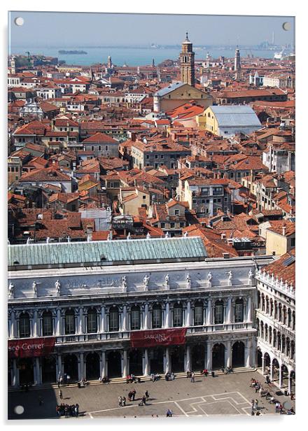 Piazza San Marco and Venice skyline, aerial view Acrylic by Linda More