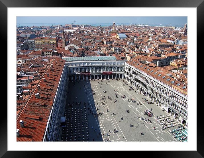 Piazza San Marco and Venice skyline, aerial view Framed Mounted Print by Linda More