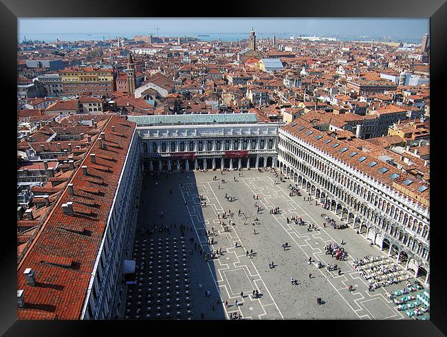 Piazza San Marco and Venice skyline, aerial view Framed Print by Linda More
