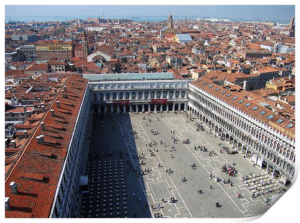 Piazza San Marco and Venice skyline, aerial view Print by Linda More