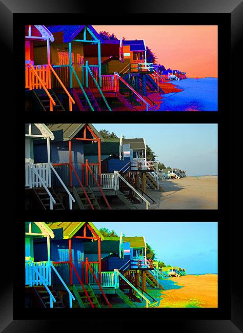 Funky Beach Huts - Black Border Framed Print by Sandi-Cockayne ADPS