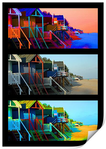 Funky Beach Huts - Black Border Print by Sandi-Cockayne ADPS