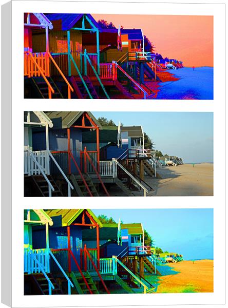 Funky Beach Huts - White Border Canvas Print by Sandi-Cockayne ADPS