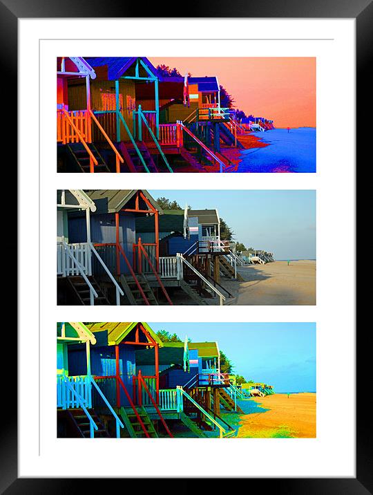 Funky Beach Huts - White Border Framed Mounted Print by Sandi-Cockayne ADPS