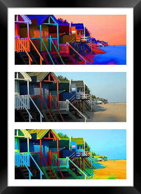 Funky Beach Huts - White Border Framed Print by Sandi-Cockayne ADPS