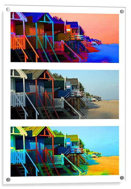 Funky Beach Huts - White Border Acrylic by Sandi-Cockayne ADPS