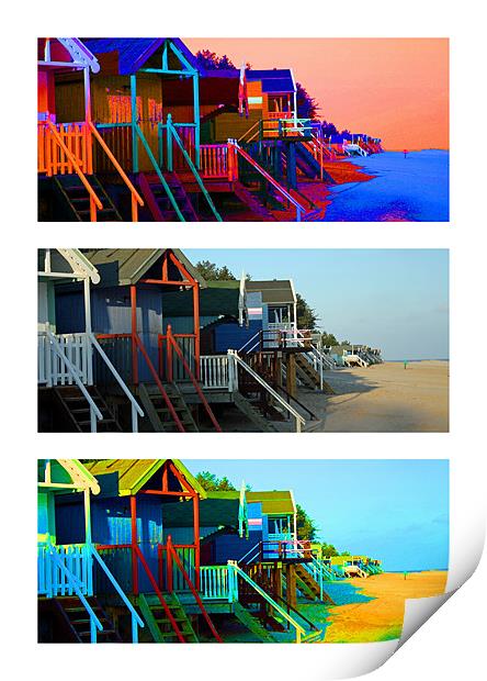 Funky Beach Huts - White Border Print by Sandi-Cockayne ADPS