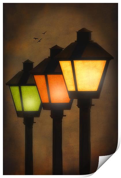 THREE LAMP LIGHTS Print by Tom York
