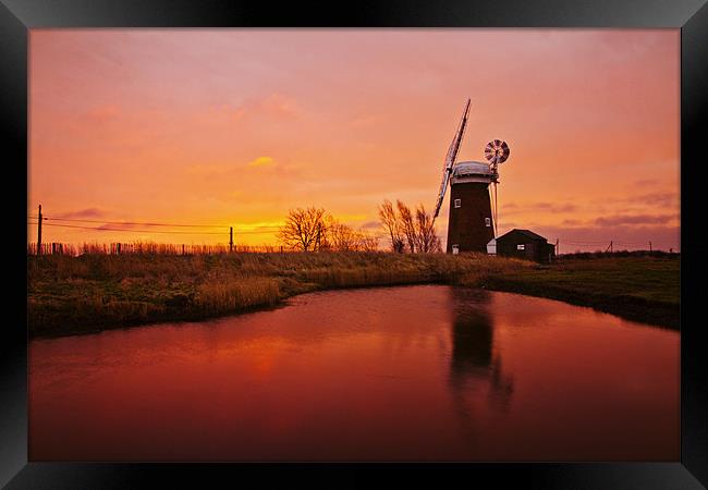 Morning Reflection at Horsey Mill Framed Print by Paul Macro