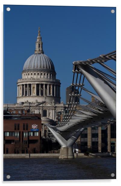 St pauls and Millenium Bridge Acrylic by David Pyatt