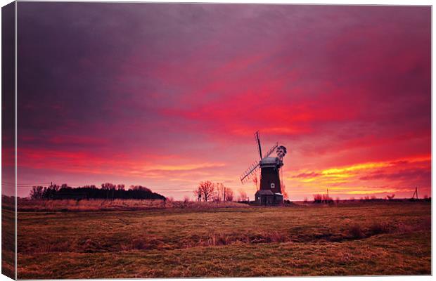Fire over Horsey Mill Canvas Print by Paul Macro