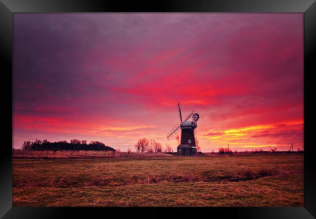 Fire over Horsey Mill Framed Print by Paul Macro