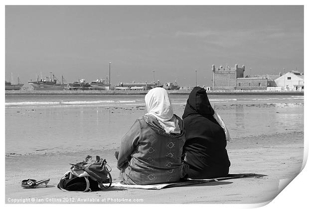 Moroccan women on beach Print by Ian Collins