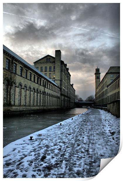 salts mill icey cold walk a long leeds liverpool c Print by simon sugden